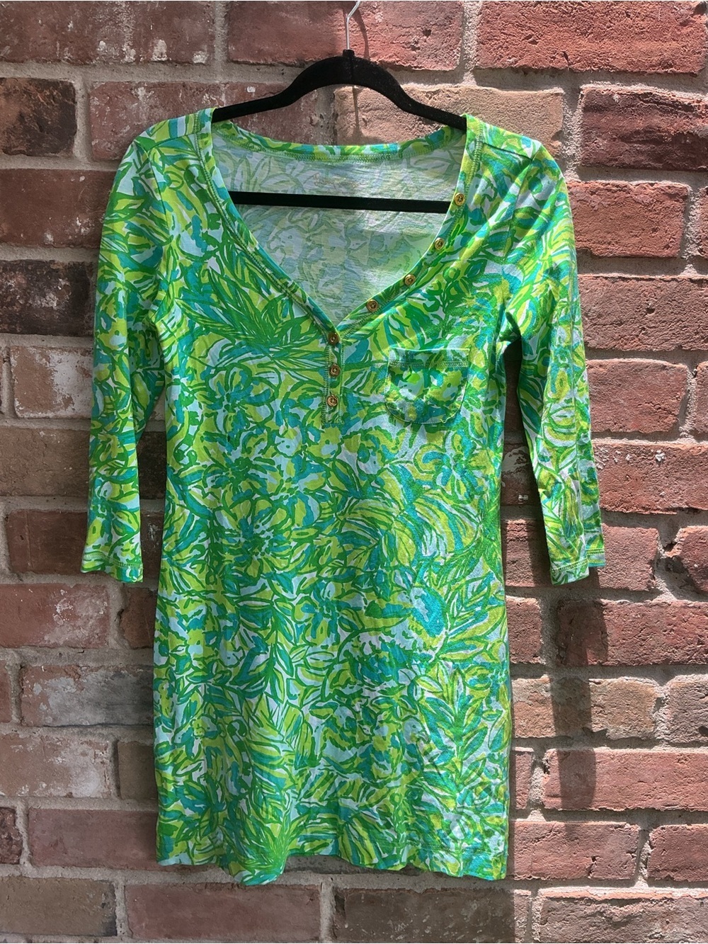 Lilly Pultizer Green & Aqua Floral Henley Tunic XS